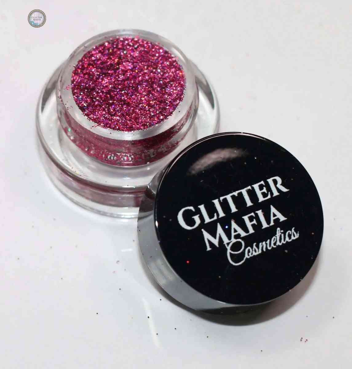 Glitter Mafia Cotton Candy Pressed Glitter in vibrant pink shade with clear container and black lid