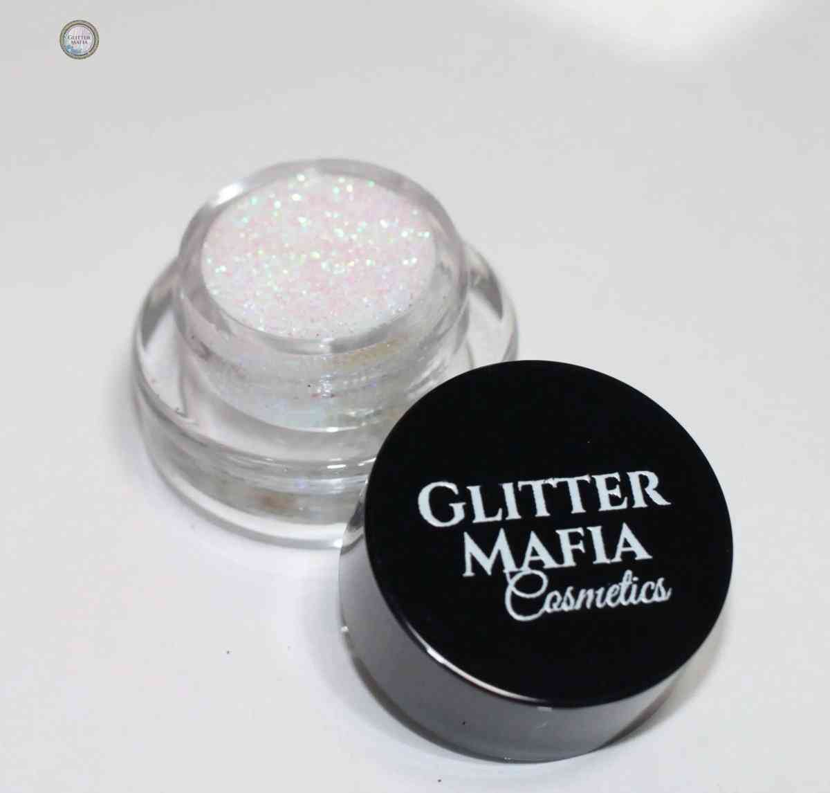 Glitter Mafia Mermaid Pressed Glitter in mini clear container with black lid on white background