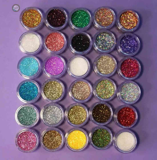Glitter Mafia Loose Glitters Combo 30Shades with diverse sparkling colors in small round containers