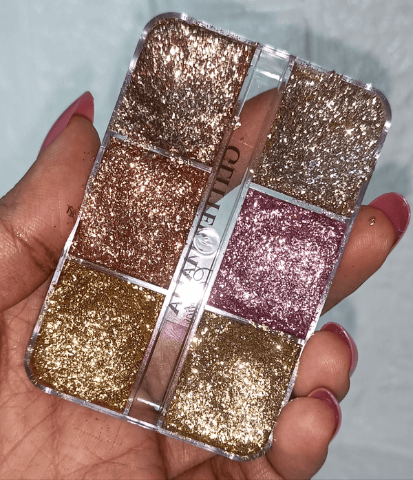 6-in-1 Pressed Glitter Eyeshadow Palette by Glitter Mafia in bridal and festive shades for smooth application
