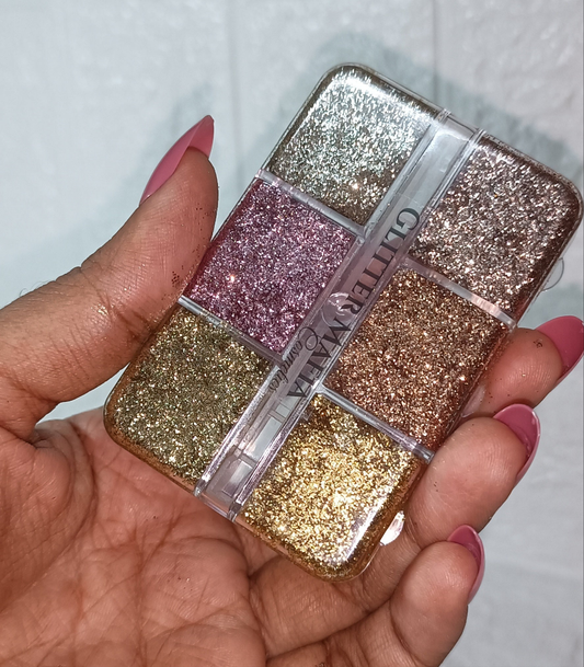 6 in 1 Pressed Glitter Eyeshadow Palette for Bridal & Festive Looks | Smooth Application | Compact & Budget-Friendly | Glitter Mafia Glitter Mafia