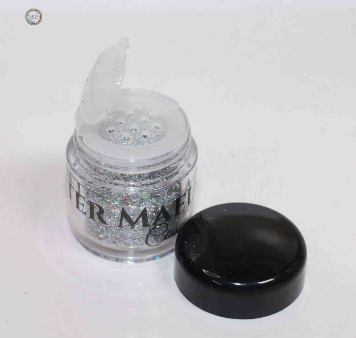 Glitter Mafia 24k Gold Fairfax Loose Glitter in a clear jar with black lid on white background