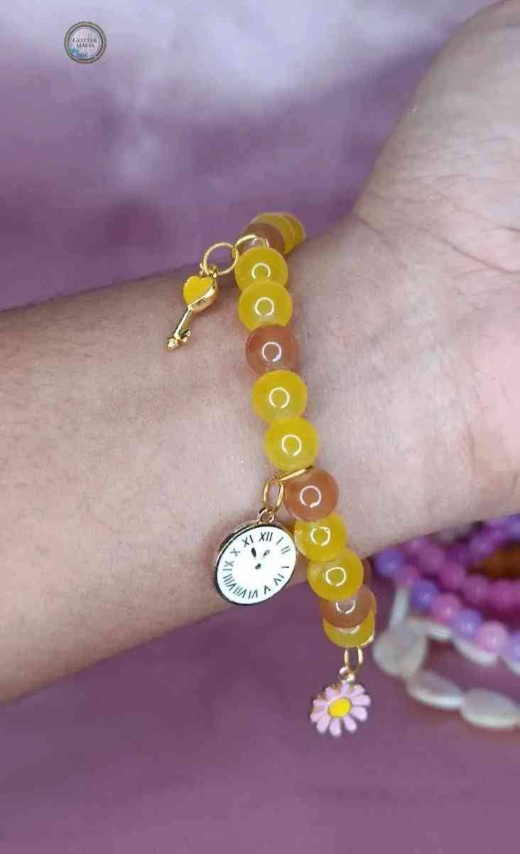 Glitter Mafia Mustard Charm Bracelet with Clock & Daisy - Glitter Mafia