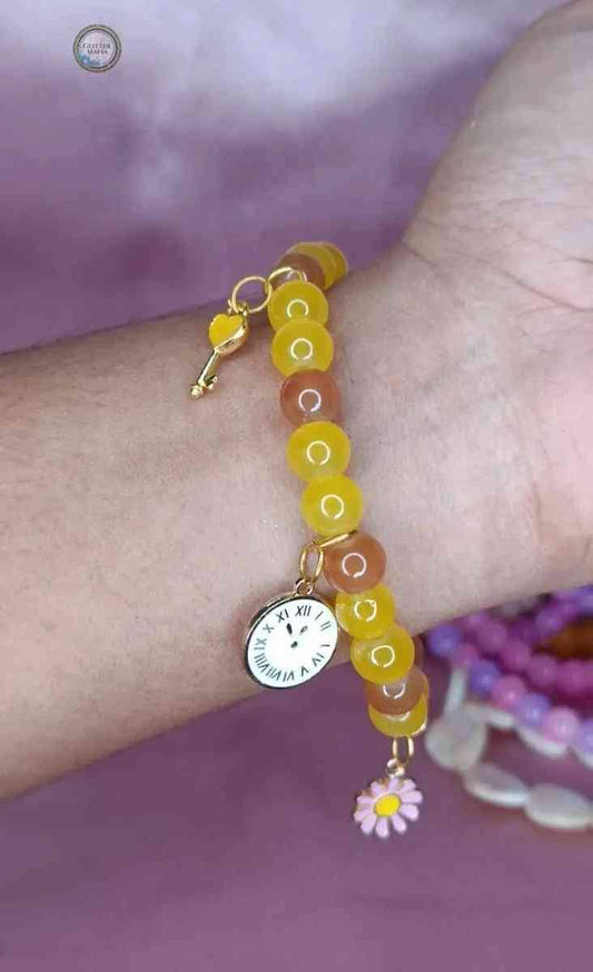 Glitter Mafia Mustard Charm Bracelet with Clock & Daisy - Glitter Mafia