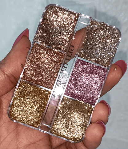 6-in-1 Pressed Glitter Eyeshadow Palette by Glitter Mafia in bridal and festive shades for smooth application